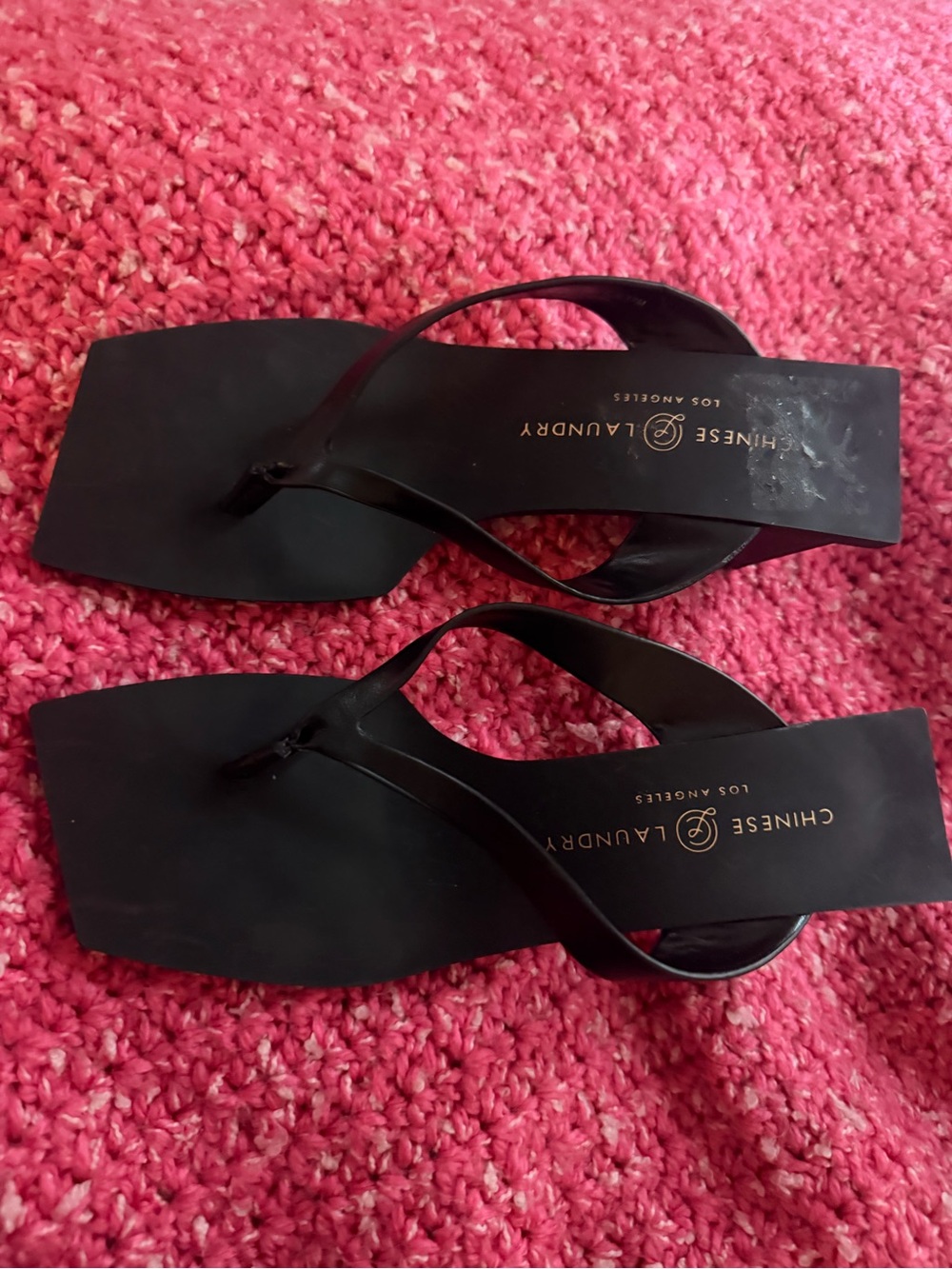 Chinese Laundry Black Square-Toe Thong Sandals
